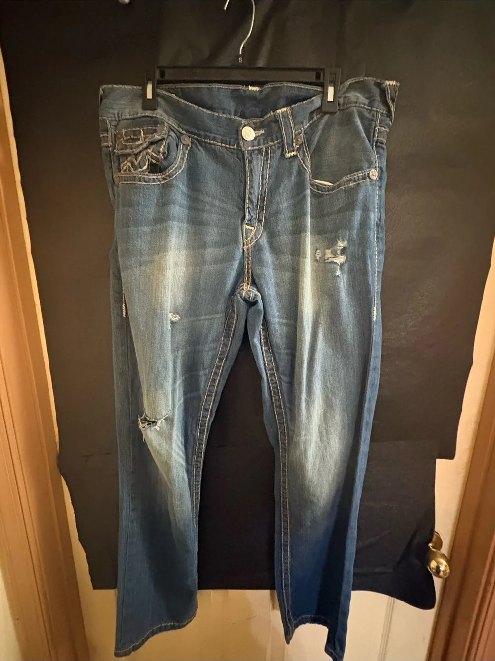 True Religion Men's Distressed Medium Blue Straight Jeans